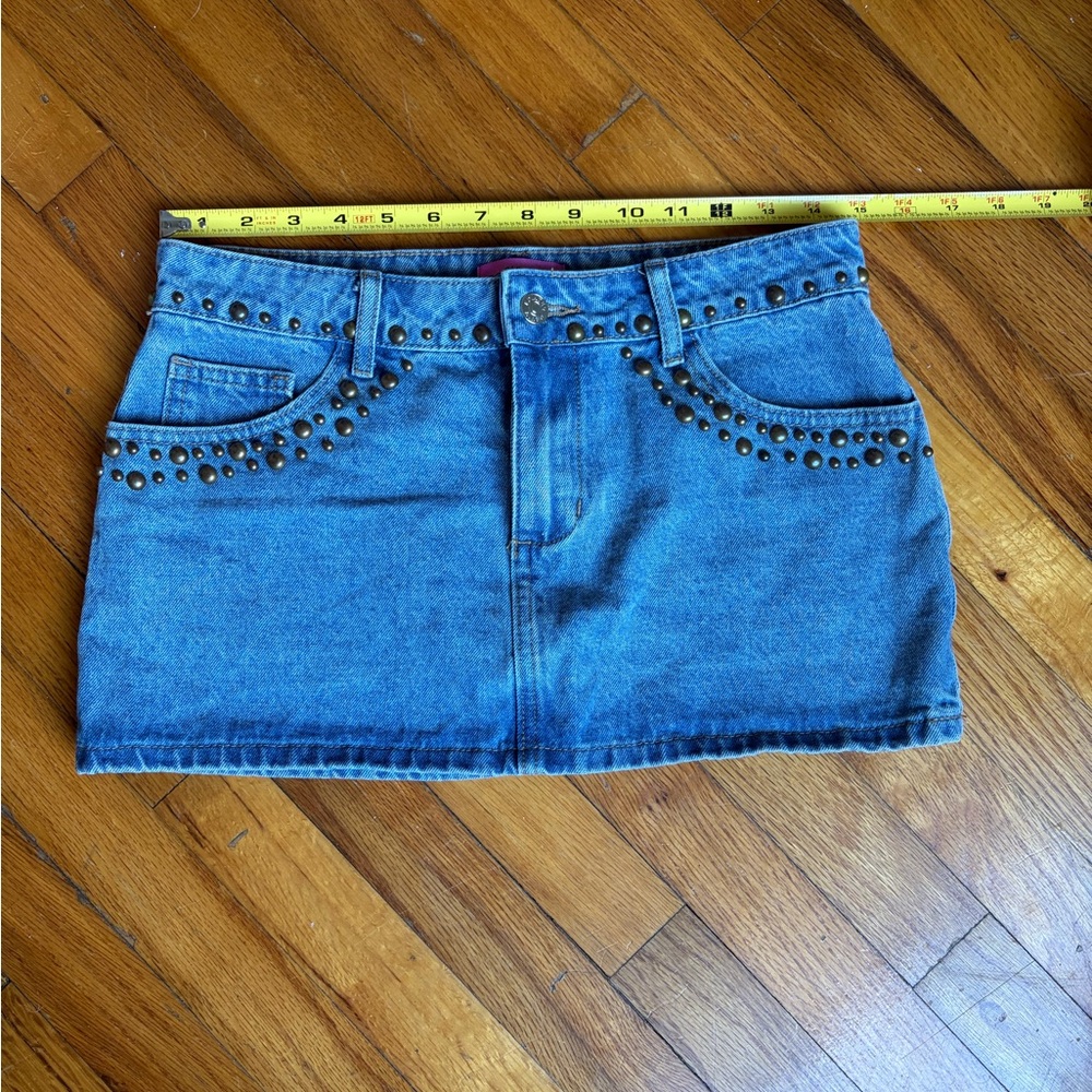 Edikted Blue Studded Mini Skirt